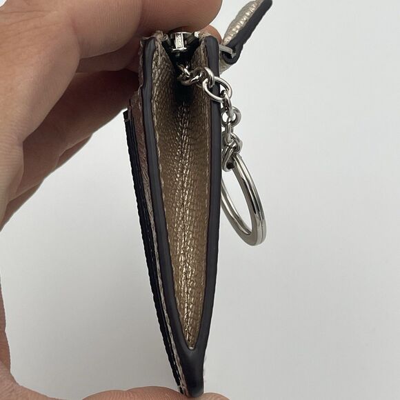 Coach Leather Small Zip Around Coin Wallet ID Keychain Purse Platinum Silver - Picture 14 of 16